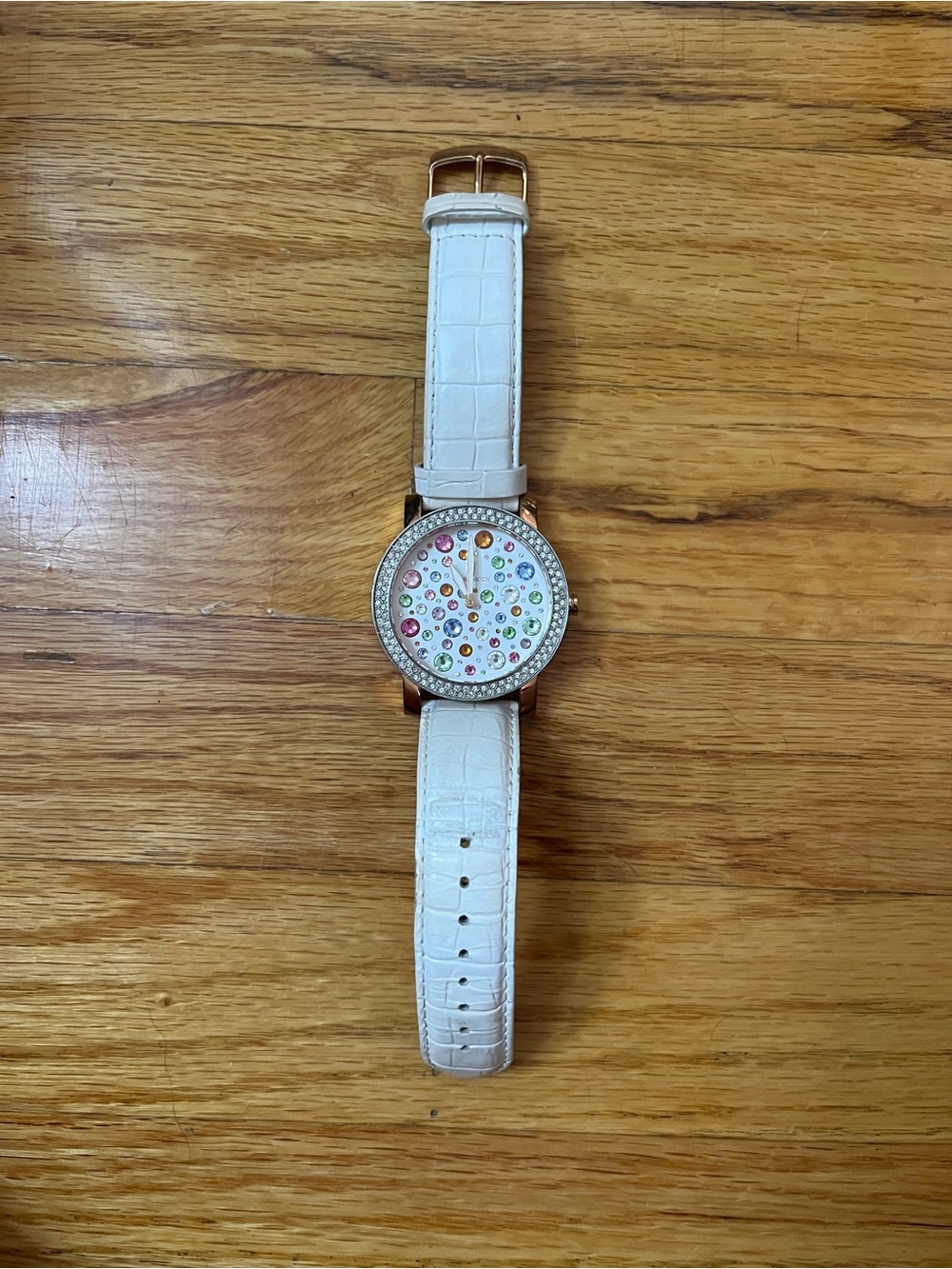 Capri Watch White Leather Strap Watch with Multicolor Crystal Dial